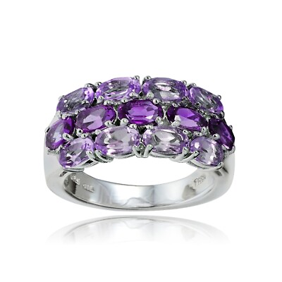 #ad Sterling Silver African Amethyst and Amethyst 3 Row Ring $34.99