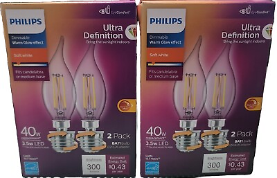 #ad Two Packs Philips Ultra Definition 40W Equivalent 3.5W LED Bulbs 4 Bulbs $19.99