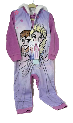 #ad Disney Frozen Girls One Piece Zip Up Hooded Pajamas Costume Size 4 $19.99