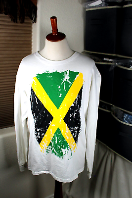 #ad Sun Island Mens Shirt Mediu Graphic White X Green Black Yellow Jamaica $15.00