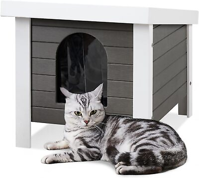 #ad Insulated Outdoor Cat House PS Material Weatherproof Cat Shelter Elevated Feet $69.99
