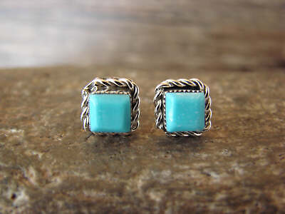 #ad Zuni Indian Sterling Silver Square Turquoise Post Earrings by Leander Cachini $26.99