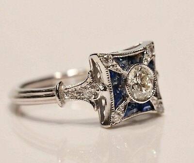#ad Vintage Art Deco Wedding Antique Ring 925 Silver 1.02 CT Old European CZ Stone $69.00