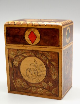 #ad Antique English Handcrafted Hand Painted Double Playing Cards Game Box $325.00