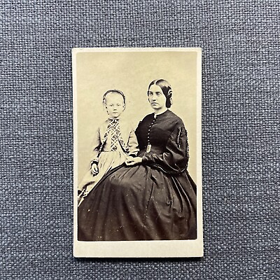 #ad CDV Photo Antique Carte De Visite Portrait of Mother Little Girl Massachusetts $12.00
