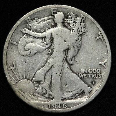 #ad 1916 S Walking Liberty Silver Half Dollar FINE E292 ACCQ $260.99