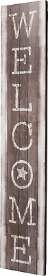 #ad NEW Weathered Primitive Wood Box Sign Sitter quot;Welcomequot; Porch Leaner Country Star $52.99