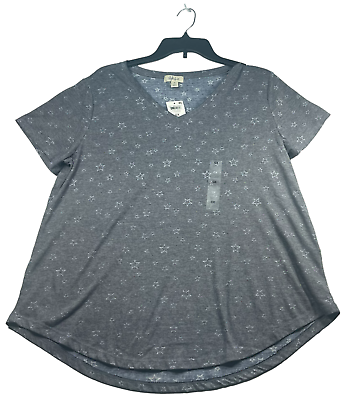 #ad Style and Co Shirt Womens Plus Size 0X Gray Vneck Short Sleeve Stars New $8.81