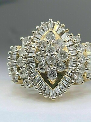 #ad Diamond Wedding Cluster Ring 2.60 Ct Baguette Cut Lab Created 14K Yellow Plated $219.99
