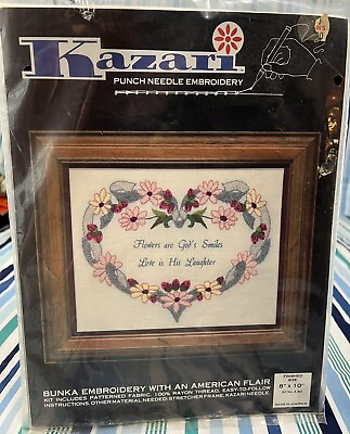 #ad Vintage Kazari Punch Needle Embroidery God’s Smile Heart Flowers Kit 80 READ $18.00