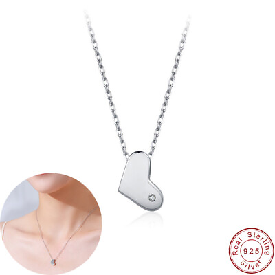 #ad European CZ Cute Heart S925 Sterling Silver Necklace Clavicular Chain For Women $27.42