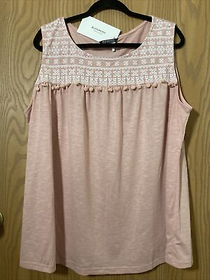 #ad NWT Womens Bloomchic Pink Tank Top With White Embellishment Poms PLUS SIZE 18 20 $22.00