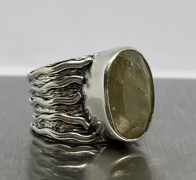 #ad Ja Rutilated Quartz 925 Sterling Silver Wide Ring Size US 9 Bali Indonesia 15.2g $150.00