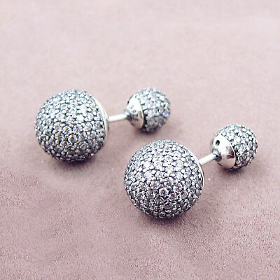 #ad Authentic 100% 925 Sterling Silver Reversible Pave Crops CZ Earrings $25.64