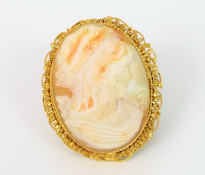 #ad VTG BEAUTIFUL CARVED CAMEO NICE DETAILS YELLOW GOLD TONE SETTING NOUVEAU WOMAN $75.00