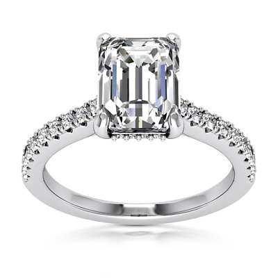 #ad Solitaire 1.47 Carat H VS2 Lab Created Emerald Cut Diamond Engagement Ring 14k $1175.00