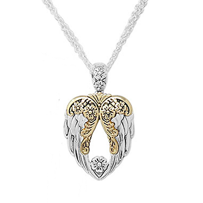 #ad Silver and Gold Angel Wings Double Chain Pendant Necklace $14.94