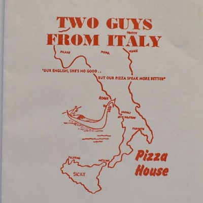 #ad 1980s Two Guys From Italy Pizza House Italian Restaurant Menu North Hollywood $29.75