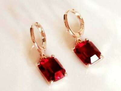 #ad 4Ct Emerald Lab Created Red Garnet Dangle Earrings 14k Rose Gold Plated Silver $105.29