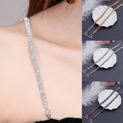 #ad 1Pair Adjustable Detachable Bra Straps Rhinestone Diamante Pearl Metal Invisible GBP 1.57