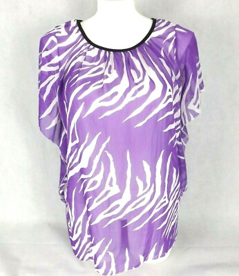 #ad Top Purple White Size 14 16 Chiffon Lined Kaftan Style Bright Sheer Casual AU $9.99
