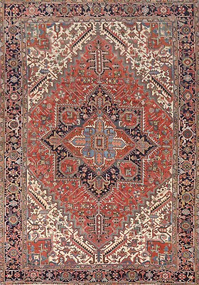 #ad Antique Heriz Serapi Geometric Living Room Rug 9#x27;x12#x27; Hand knotted Wool Carpet $5354.70