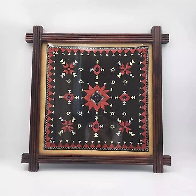 #ad Vintage Indian Shisha Banjara Framed Embroidery Textile Art India Framed 22quot;x22quot; $150.00
