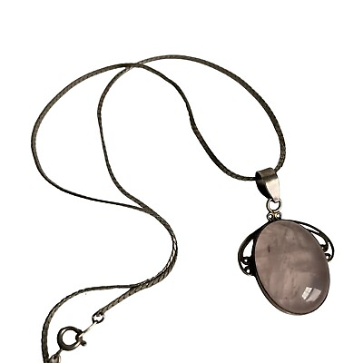 #ad Rose Quartz Sterling Silver Pendant Necklace Statement Pink Stone 19quot; Chain $15.99