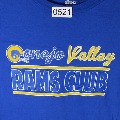 #ad Conejo Valley Rams Club Shirt Adult Extra Large Blue White Yellow Spell Out Mens $14.99
