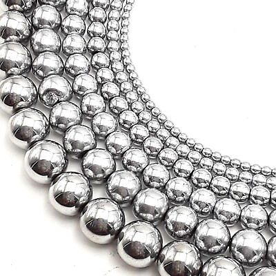 #ad Silver Hematite Smooth Round Beads 2mm 3mm 4mm 6mm 8mm 10mm 12mm 15.5quot; Strand $7.19