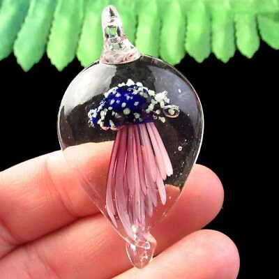 #ad 2pcs Purple Blue Carved Inlaid Lampwork Glass Jellyfish Pendant Bead $12.47