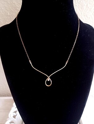 #ad Vintage AVON 1 20 14kt G.F. Gold Filled Necklace Diamond Center Dainty Signed $19.99