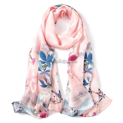 #ad 68*21quot; 100% Pure Silk Long Scarf Fashion Silk Sky Blue Shawl Flower Wraps Tippet $26.71