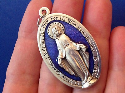#ad Our Lady VIRGIN MARY MIRACULOUS Devotion 1 1 2quot; Saint Medal Italy Blue Enamel #2 $14.17