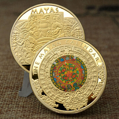 #ad 20 PCS Plated Gold Round Culture Commemorative Mexico Maya Coin Collectible $35.18