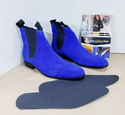 #ad The Leather Able Handmade Blue Suede Leather Chelsea Dress Boots Sz 10.5 $95.36