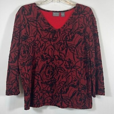 #ad Additions by Chico’s Size 2 Deep Red Black Swirl Design Top Blouse… $20.00