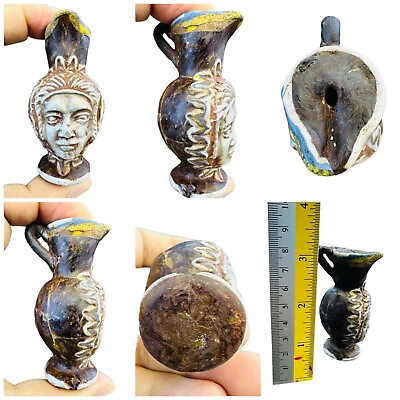 #ad 100 AD ancient Roman glass bottle with king silver face inlaid $180.00
