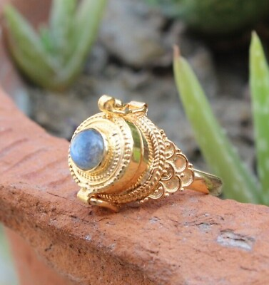 #ad Ring Poison Ring labradorite Gemstone Compartment Ring Gold Plated BJ52 $14.99