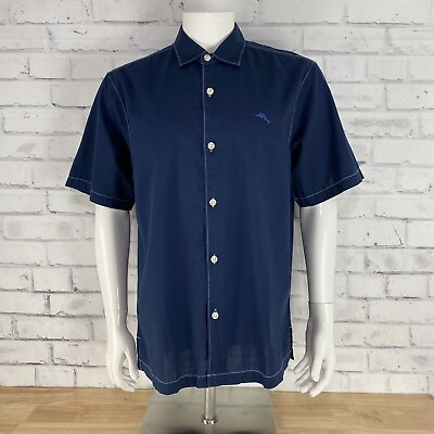 #ad Tommy Bahama Shirt Men#x27;s Medium Button Up Camp Shirt Hawaiian Blue Cotton NWT $32.99