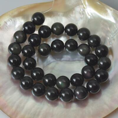 #ad Black Rainbow Obsidian 12 mm Beads 15” Strand Smooth Round Gemstone Beads $26.00