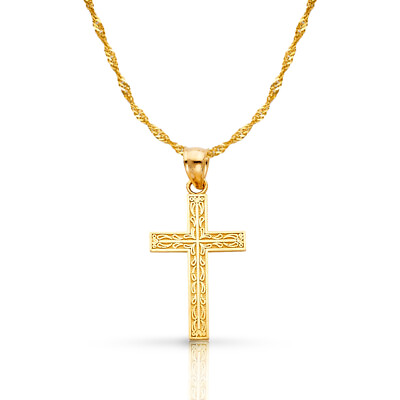 #ad 14K Yellow Gold Cross Pendant with 1.2mm Singapore Chain Necklace $262.00