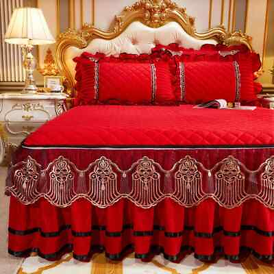 #ad Velvet Princess Wedding Bedding Bedspreads Bed Skirt Cover Pillowcases $251.91