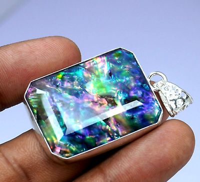 #ad Certified 50.00 Ct Natural Ammolite 925 Solid Silver Pendant Loose Gemstone $50.00