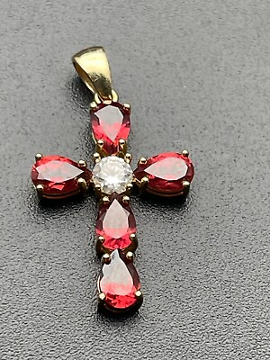 #ad Vintage Author#x27;s work Solid Rose Gold 585 14k Cross Medallion Pendant Rubies $190.00