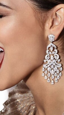 #ad Chandelier Earrings For Women 925 Sterling Silver Dangling White Pear Cut CZ $796.00