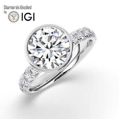 #ad Round Solitaire 18K White Gold Engagement Ring3 ct Lab grown IGI Certified $2796.00