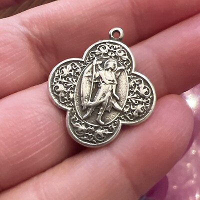 #ad Antique St Raphael Preserve us from ill health Sterling 925 Charm Pendant 2.6 G $24.99