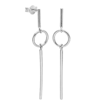 #ad Sterling Silver Minimalist Circle Bar Stud Drop Earrings GBP 11.35