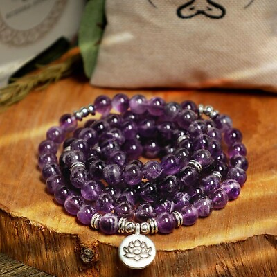 #ad 108 Mala Amethyst Bead Jasper Prayer Meditation Spiritual Necklace Bracelet Gift $14.50